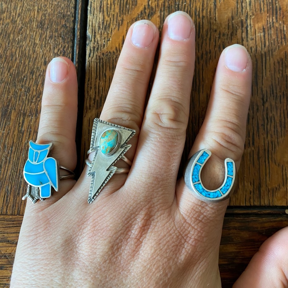 Navajo Lightening Bolt Turquoise Ring Silver